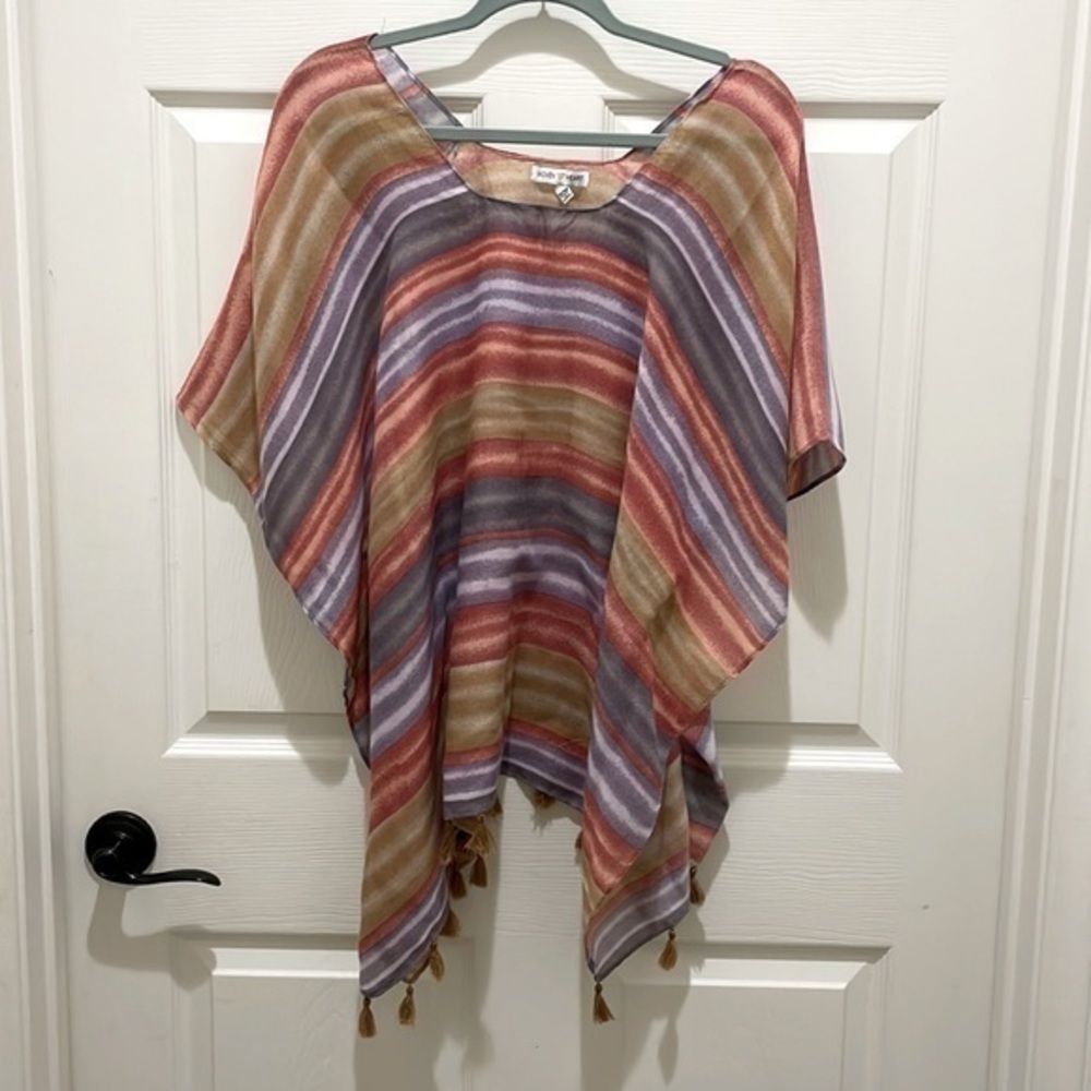 Woven Heart Pullover Kimono with Fringe